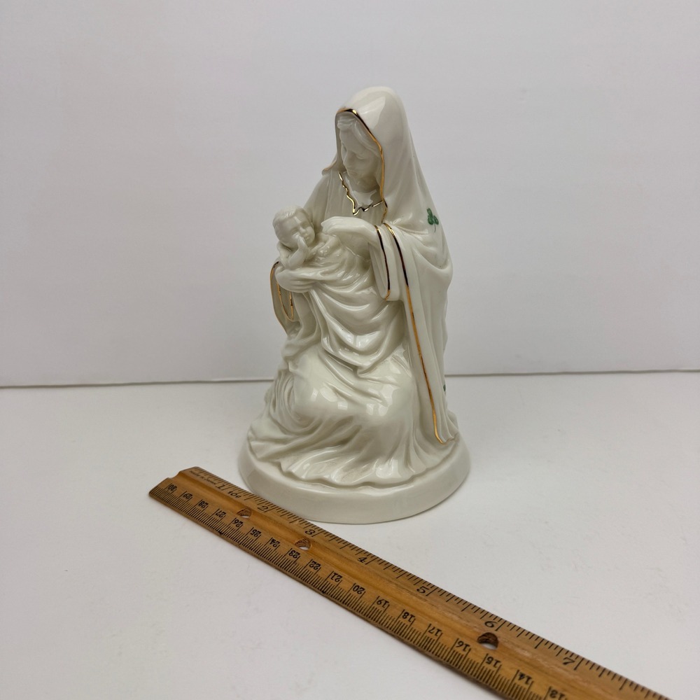 Vtg Lefton Madonna Child Jesus Ave Maria Wind-up Cream Gold Accents Clovers Back
